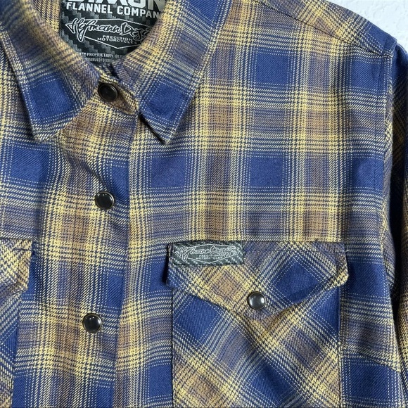 Dixxon Shirt Women Medium Plaid Flannel Long Sleeve Brown Blue Button Up  KK - Picture 4 of 8
